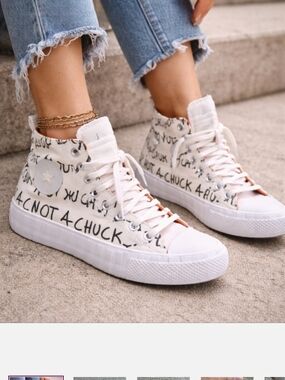 Converse Chuck Taylor High Top Kids Graphic “Not A Chuck” Sneakers Size 4 Youth